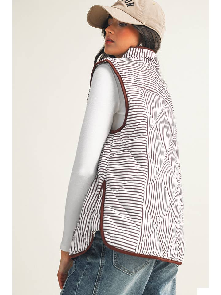 Little Daisy Closet - Wholesale Outerwear Vest - Women's - LDC Stripe Contrast Trim Button Collared Vest| S-4X1