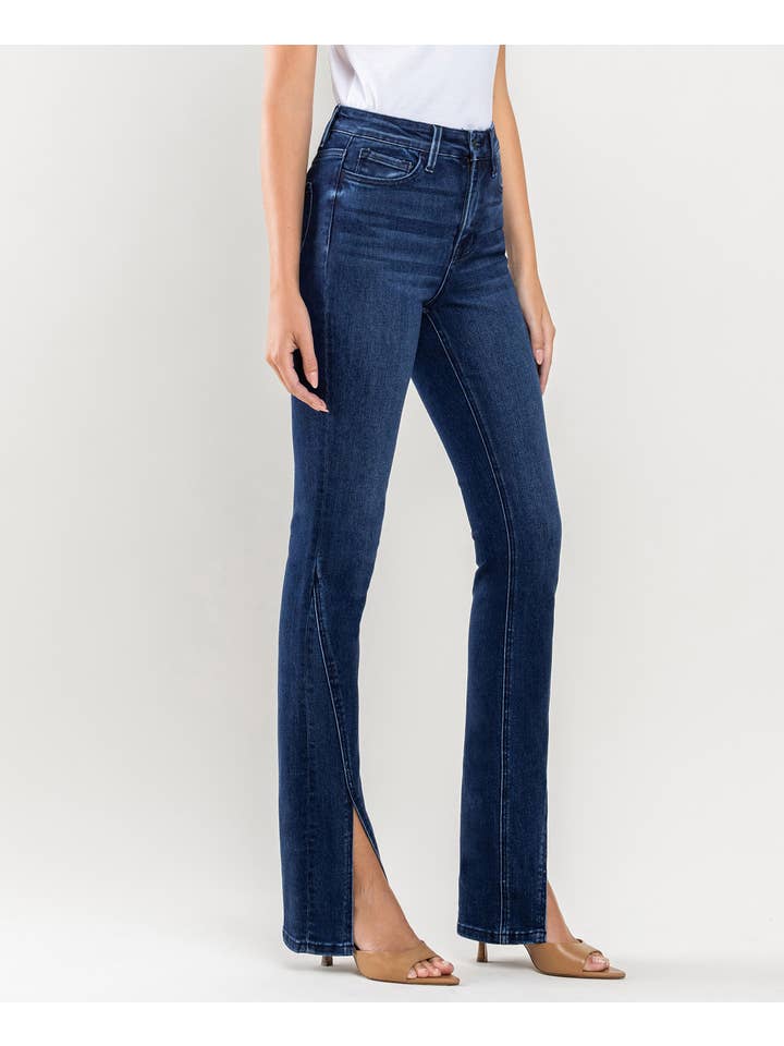 HEBE HIGH RISE SLANTED SLIT DETAIL SLIM STRAIGHT JEANS F4969 for wholesale on Faire5