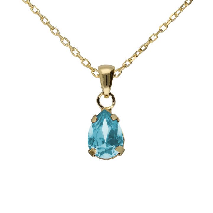 Short Teardrop Birthstone Necklace with Crystal in Gold-Plated Silver for wholesale by Victoria Cruz