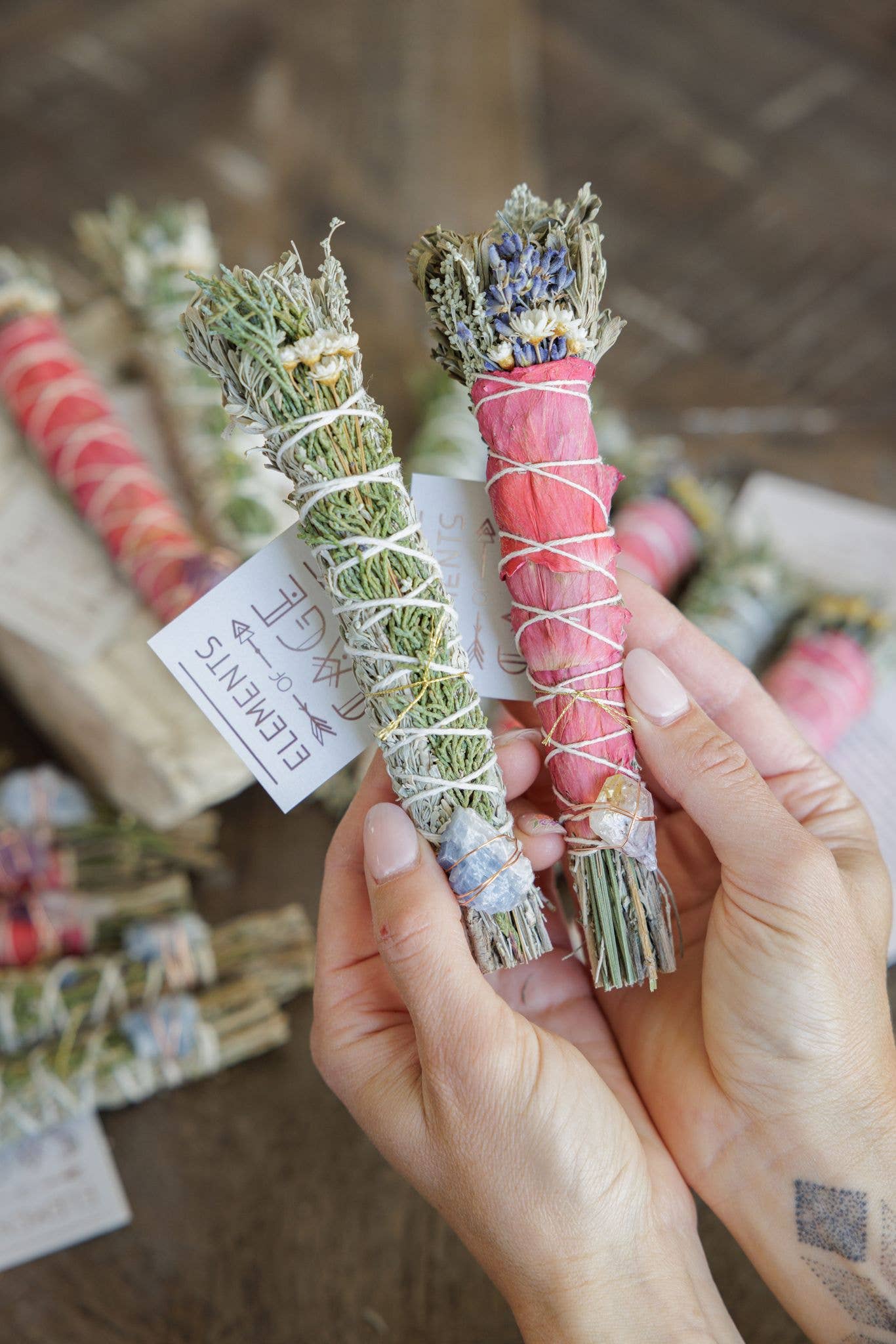 Elements of Sage - Wholesale Sage Bundle - Floral Sage Bundle with crystal, label & info card.6