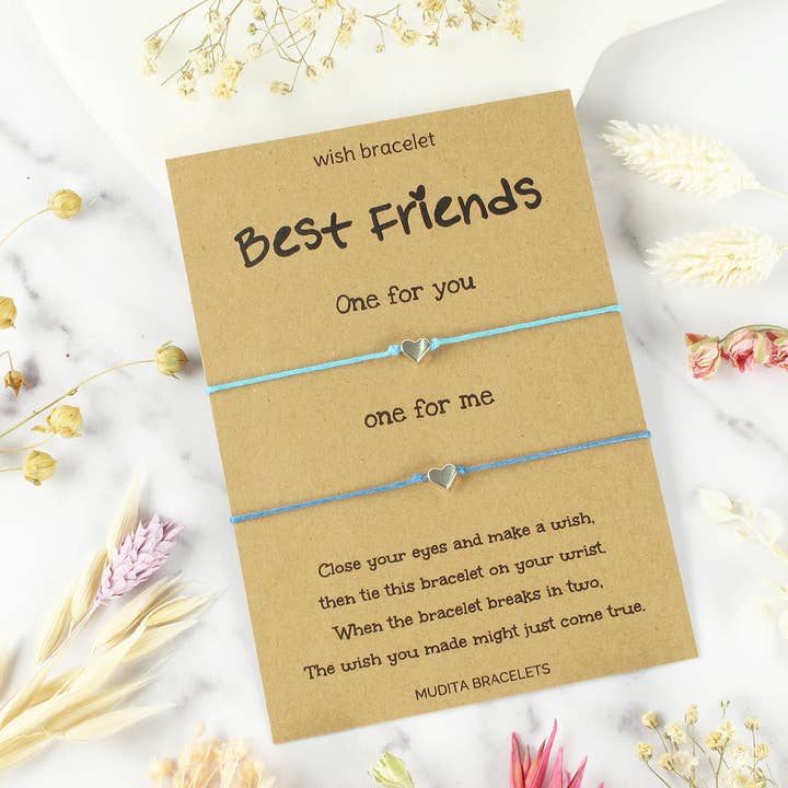 Best Friends Heart Charm Wish Bracelets for wholesale by Mudita Bracelets