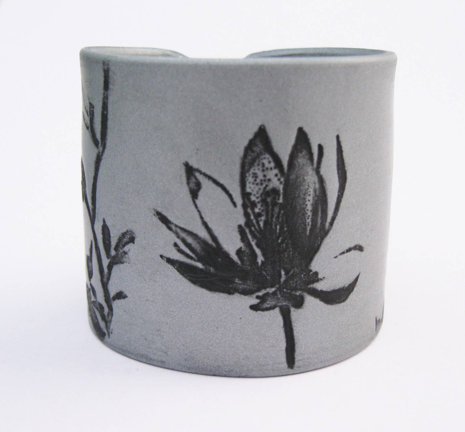 Tea House Designs - Wholesale Cuff Bracelet - Silver Cuff Bracelet, Black Asian Magnolia Design, Handmade2