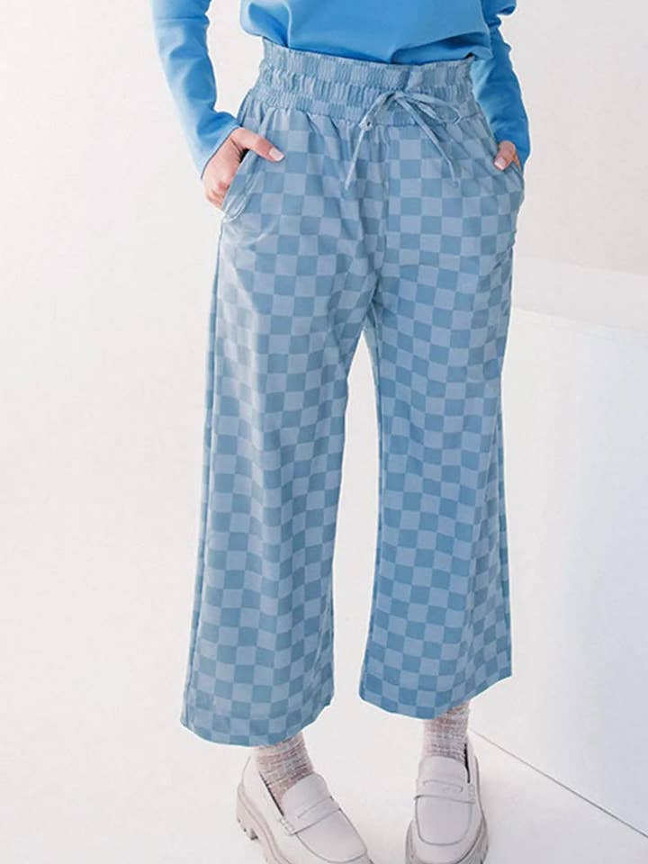 Checkered Elastic High Waist Loose Casual Pants for wholesale by Salty Bloom