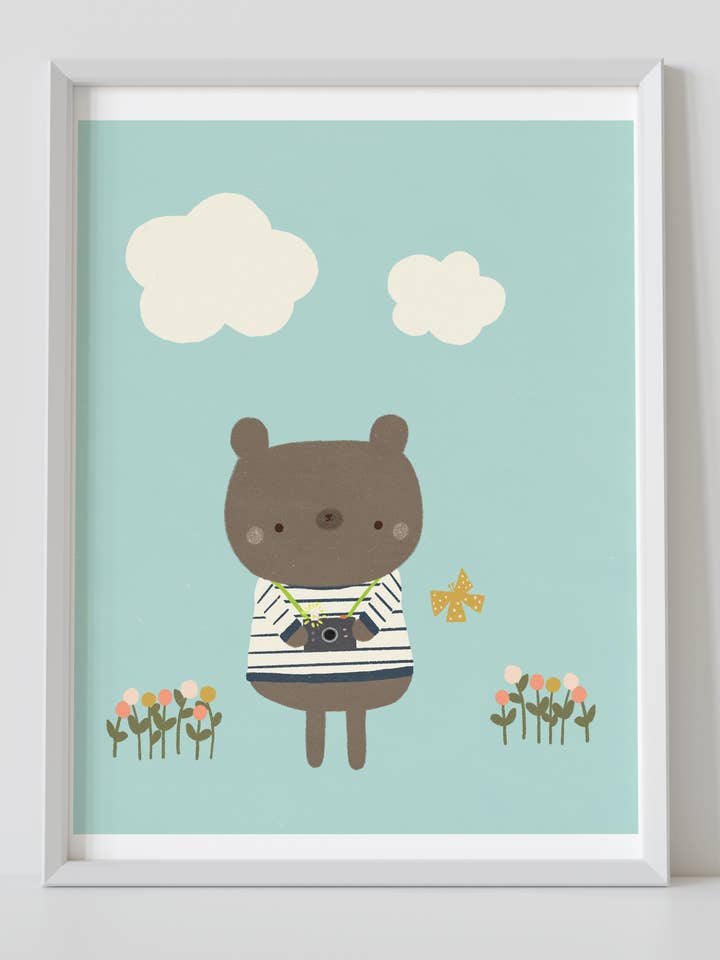 Lámina de arte ilustrada de fotógrafo oso para venta al por mayor de Chet and Dot