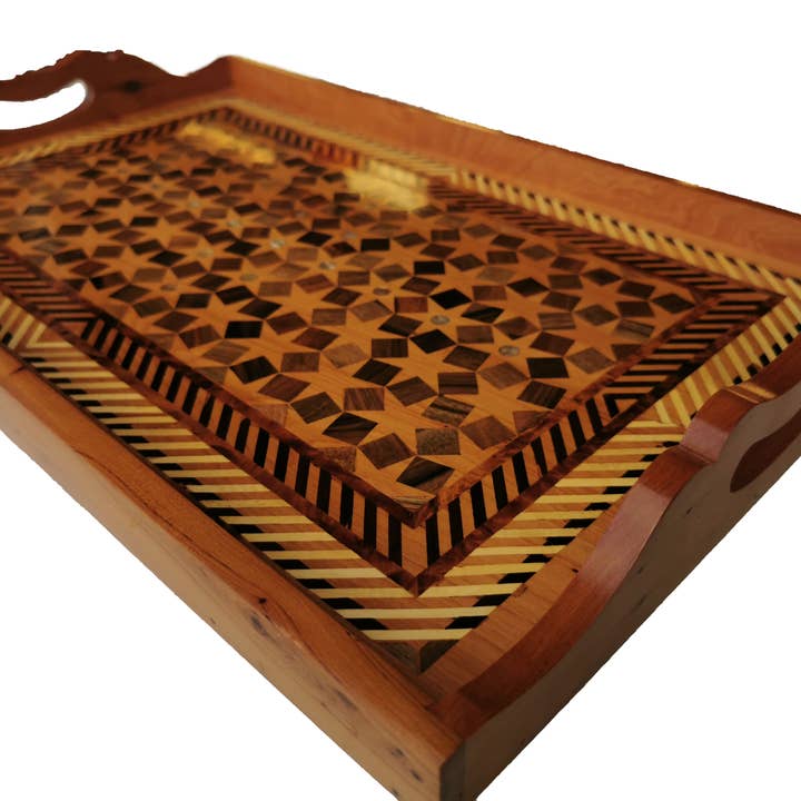 Marquetry ingelegd dienblad Thuya Burl/18,8x11x1.9″ voor wholesale door BONGUSTOSTYLE