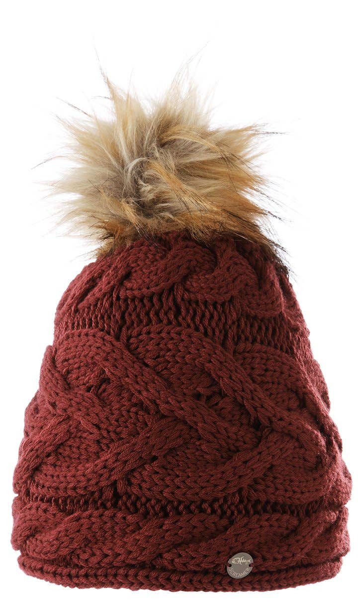 Screamer - Vente Bonnet – femme - Bonnet en laine tricoté à la main Jesslyn avec pompon en fausse fourrure3