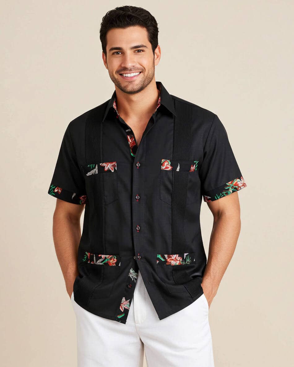 Y.A.Bera Clothing Modern Guayaberas - Wholesale Button Down Shirt - Men's - Midnight in Maui Guayabera5