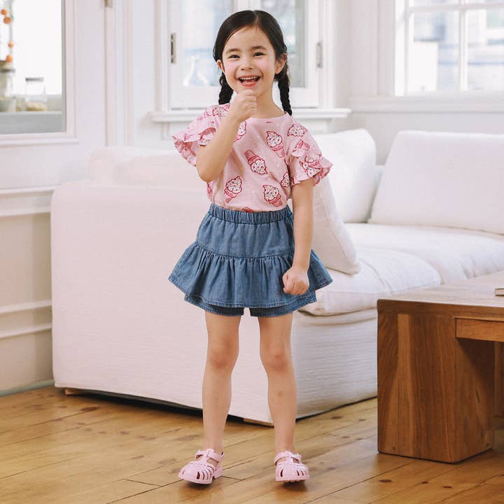 Rosé Denim-Look Rüschenrock-Shorts für den Großhandel von ToTo Heros