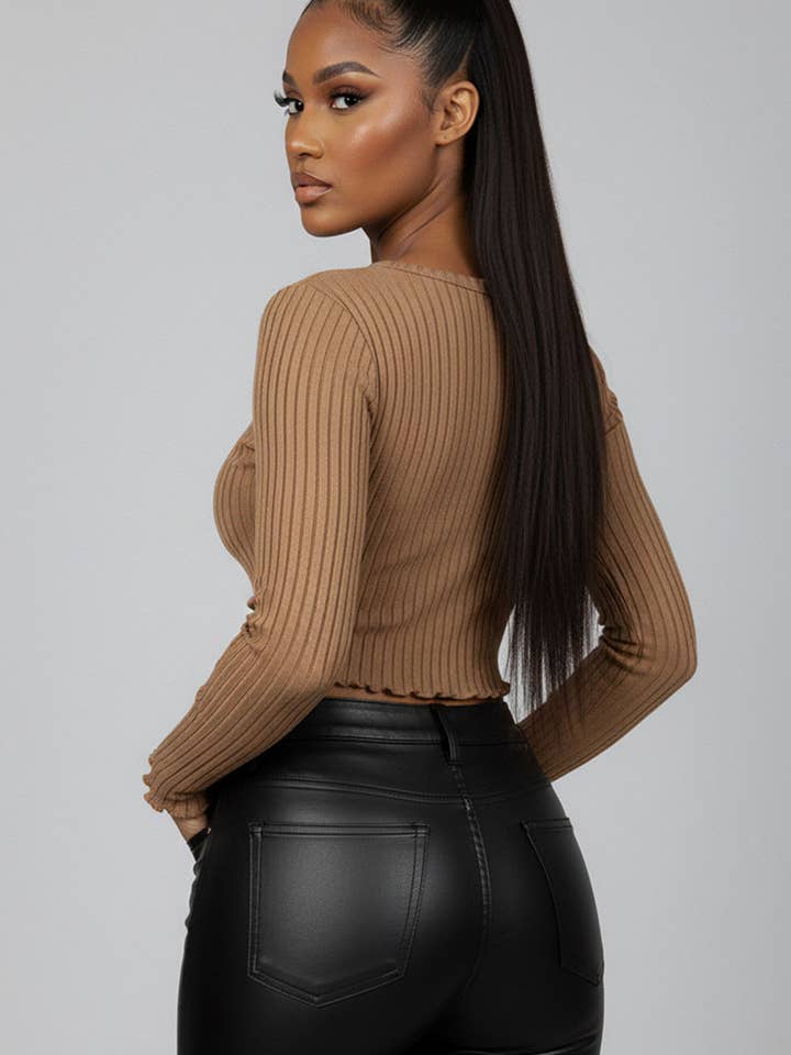 CAPELLA APPAREL - Wholesale Knit Top - Women's - Ribbed Button Front Split Long Sleeve Top14