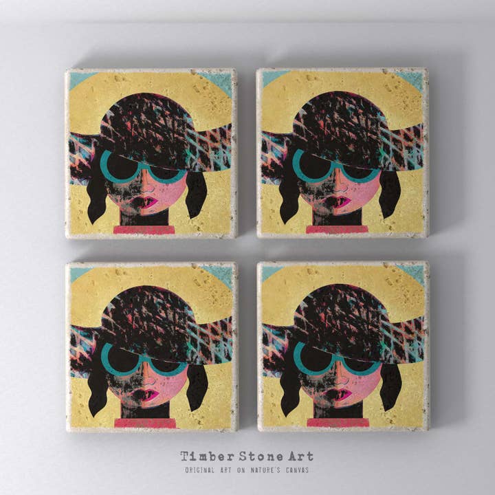 Óculos de sol - Conjunto de 4 bases para copos em pedra natural por atacado de Timber Stone Art