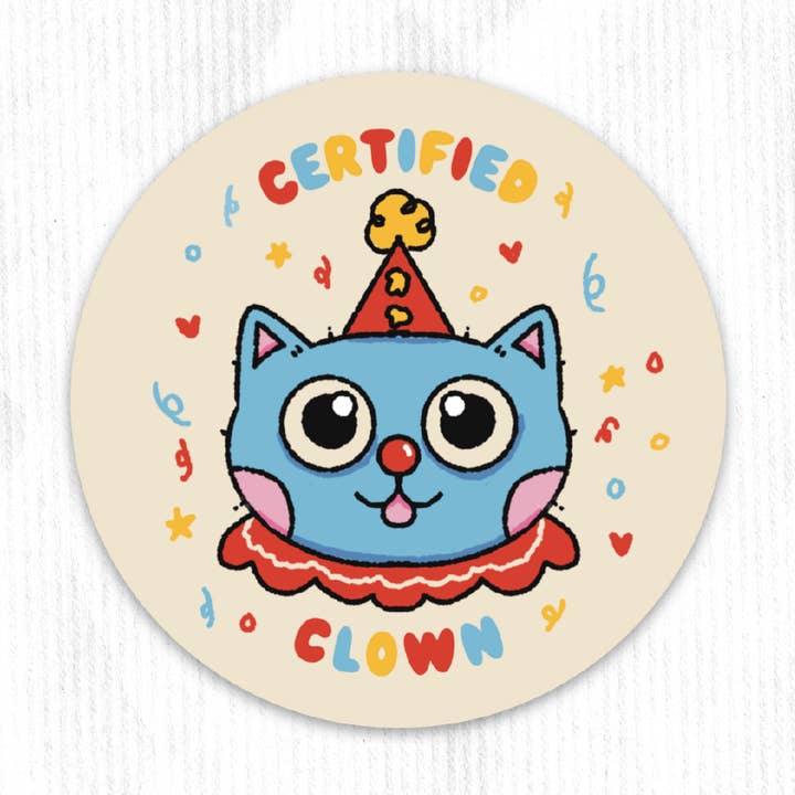 Certified Clown Cat Round Sticker for wholesale by Articuh