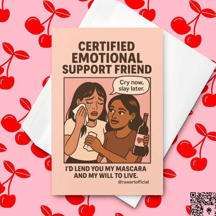 Certifierat känslomässigt stödvän-kort: Roligt vänskaps- eller uppbrottskort med retro seriedesign och kaxighet för wholesale av Hot Mess Paper Co.