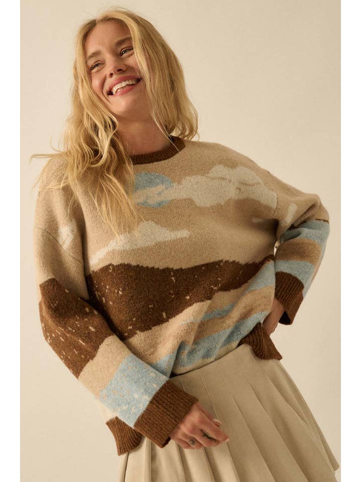 Promesa USA - Wholesale Knit Sweater - Women's - Beach Landscape Jacquard-Knit Sweater10