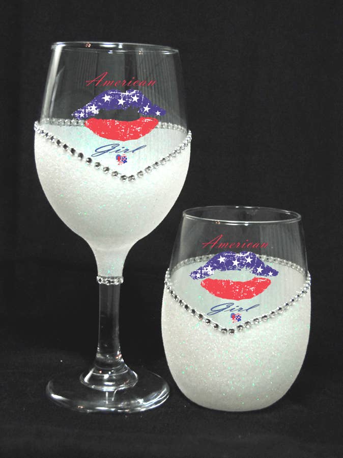 American Girl – Copos de Vinho com Purpurina (Coleção 4 de Julho) por atacado de WineyBitches.Co