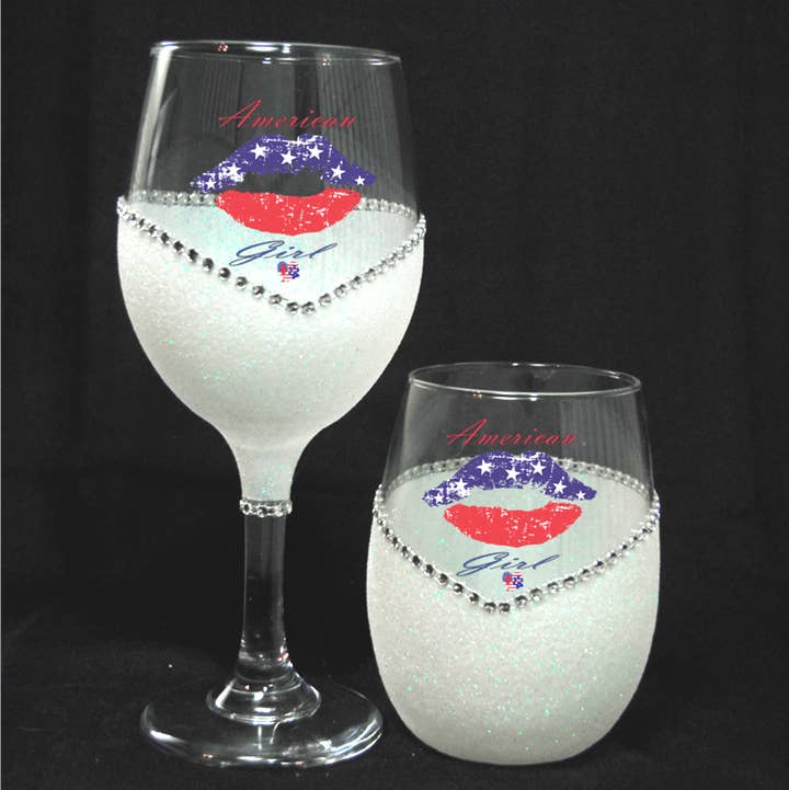 WineyBitches.Co - Wholesale Wine Glass - American Girl – Bling Glitter Glass Wine Glasses (4th of July Collection)49