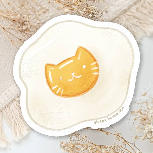 Happy Sunny Side Up Cat Egg Vinyl Sticker for wholesale by Sleepy House Lion