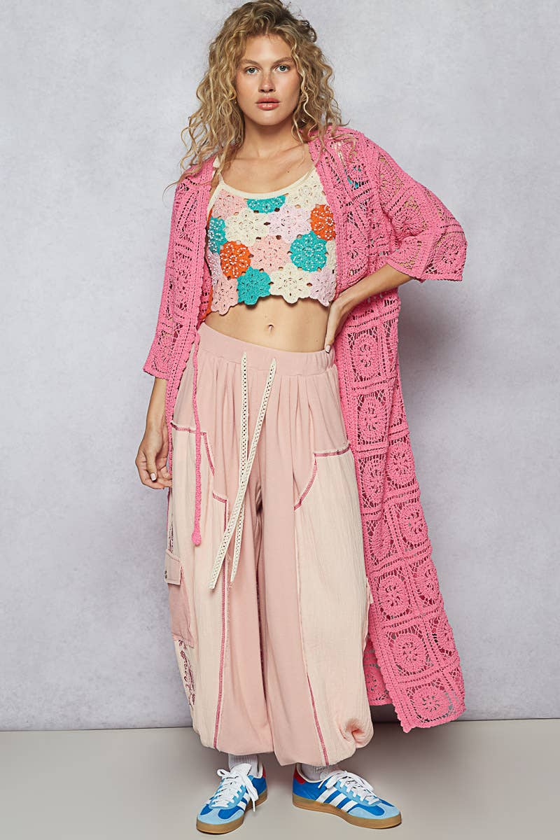 Pol Clothing - Wholesale Cardigan - Women's - Long Sleeve Crochet Open Long Cardigan4