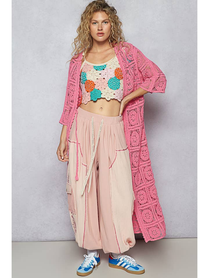 Pol Clothing - Wholesale Cardigan - Women's - Long Sleeve Crochet Open Long Cardigan4