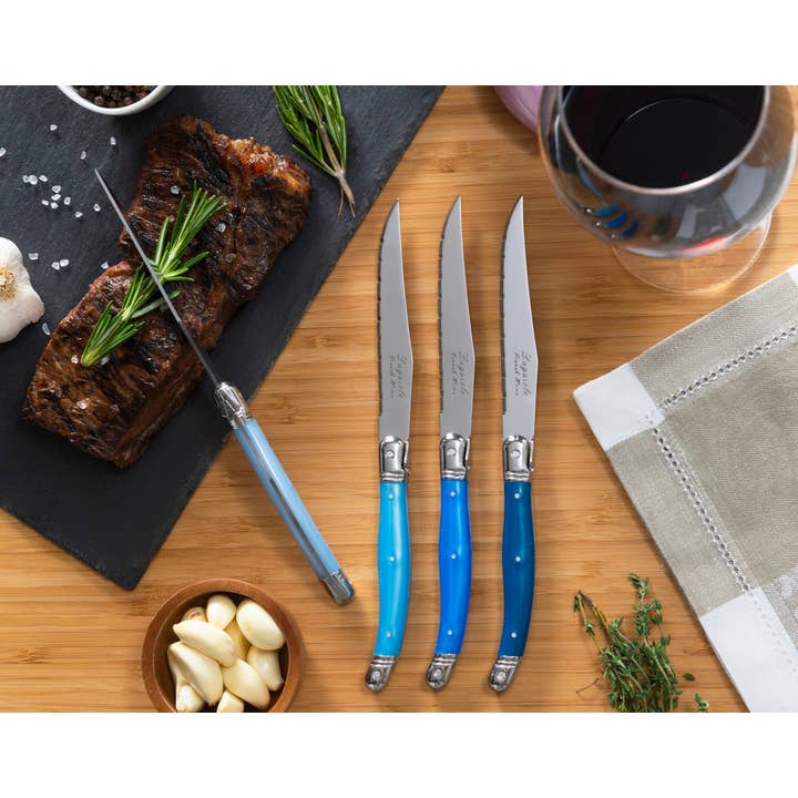 French Home - Wholesale Knife Set - French Home Set of 4 Laguiole Steak Knives, Shades of Blue
