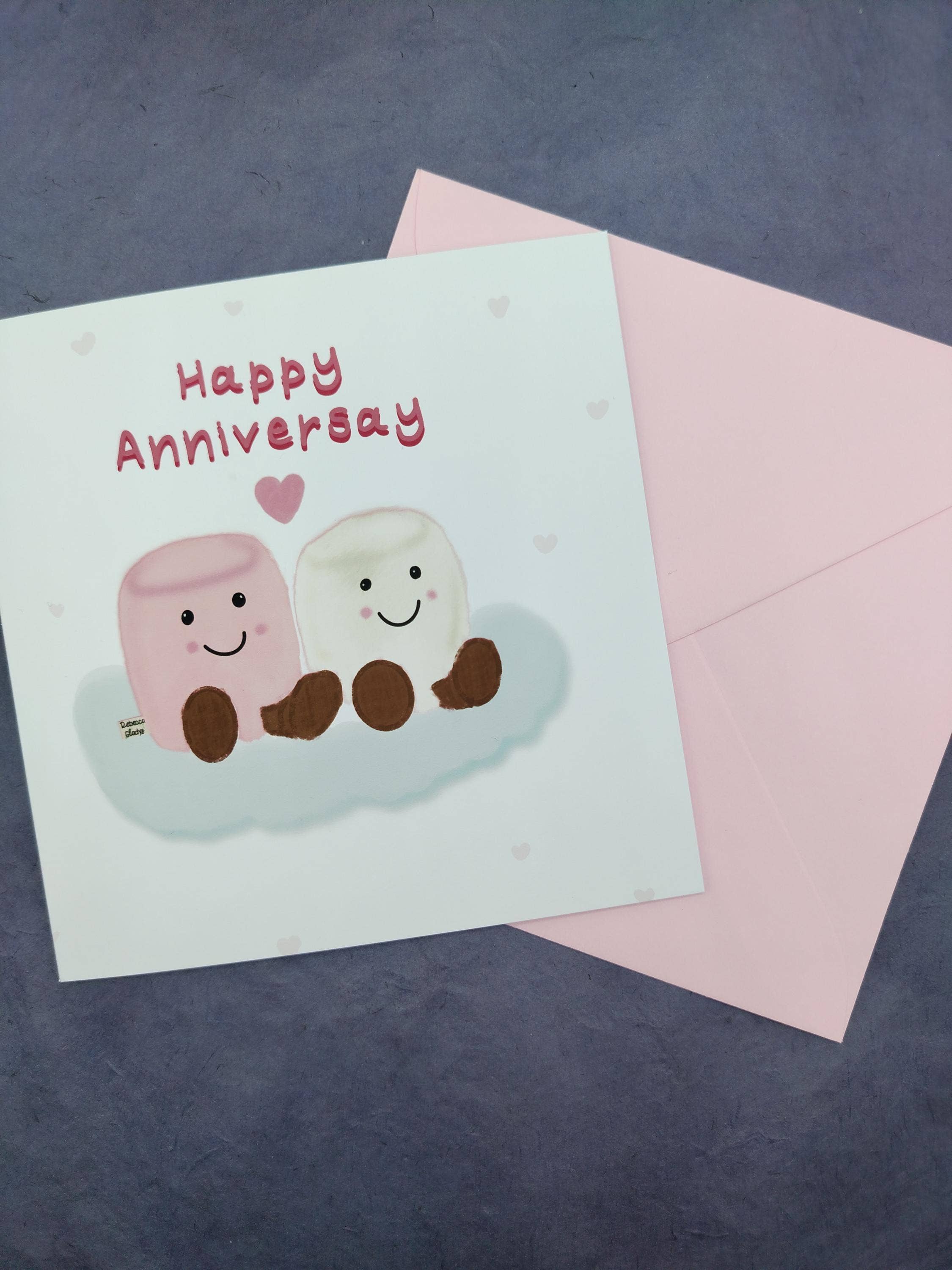 Rebecca Gladys – wholesale Anniversary card – Marshmallow Anniversary Cute Couple Card Pink & White6