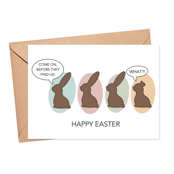 Carte de Pâques drôle de lapin en chocolat pour la vente par Simply Happy Paper