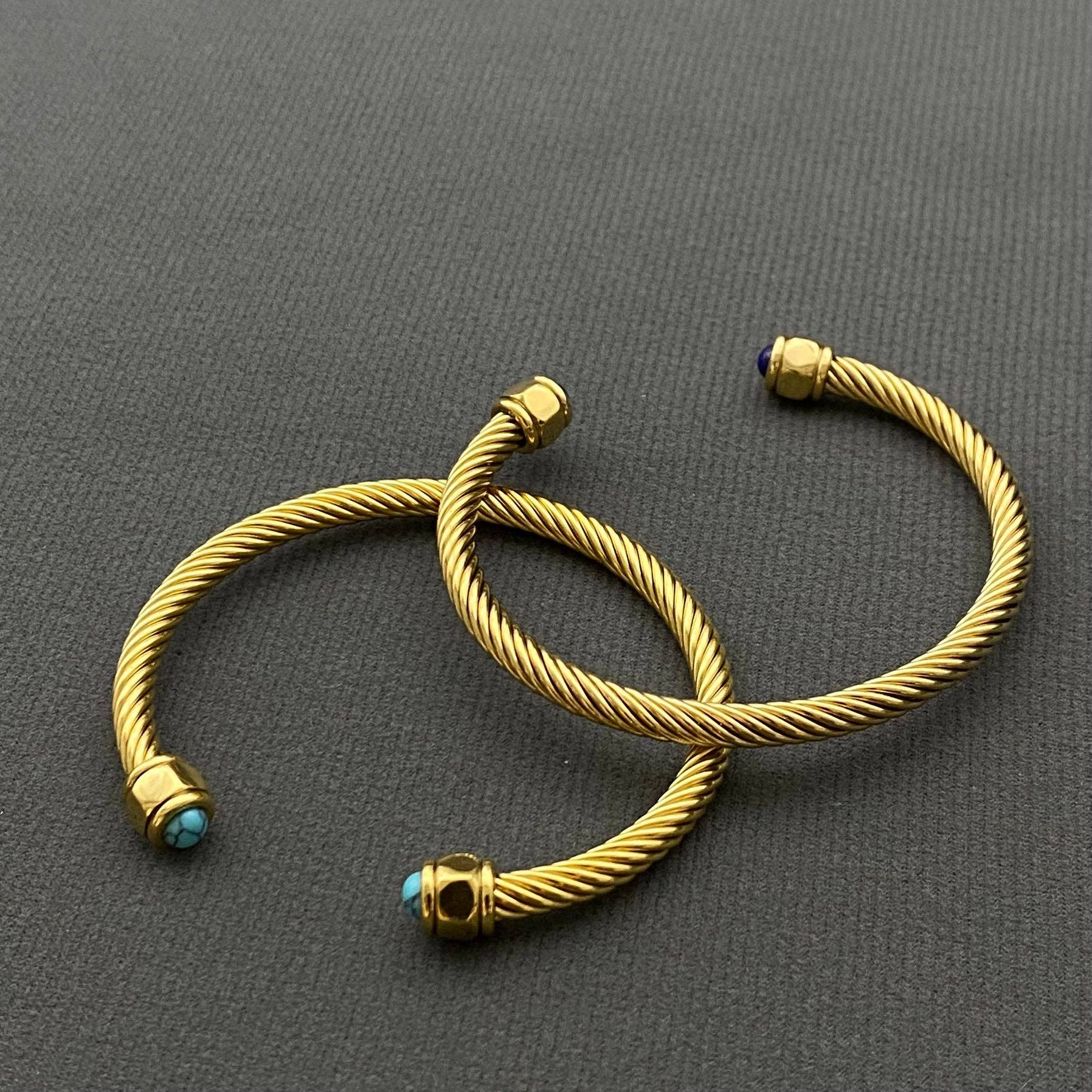 Mio Queena - Wholesale Cuff Bracelet - Inlaid Stone 18K Gold Plated Stainless Steel Spiral Cuff-FGS6