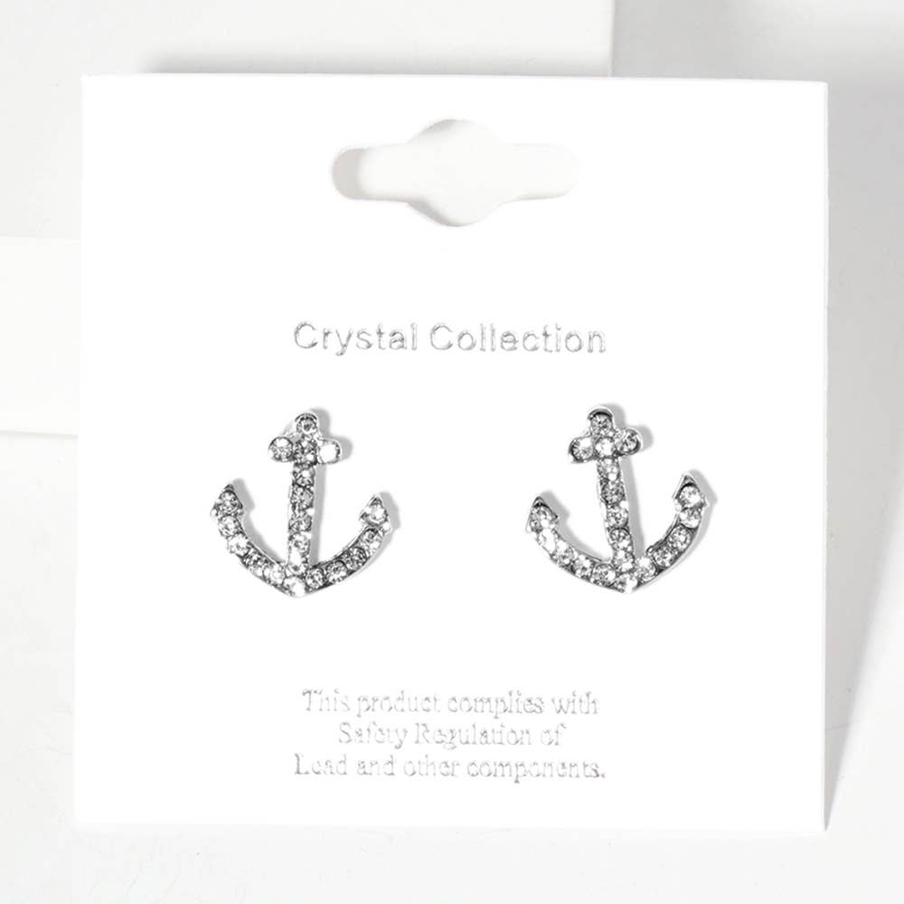 Sensibling Corp. - Venta al por mayor Pendientes de botón/aretes de poste - Pendientes de botón con ancla pavimentada de cristal de imitación.35