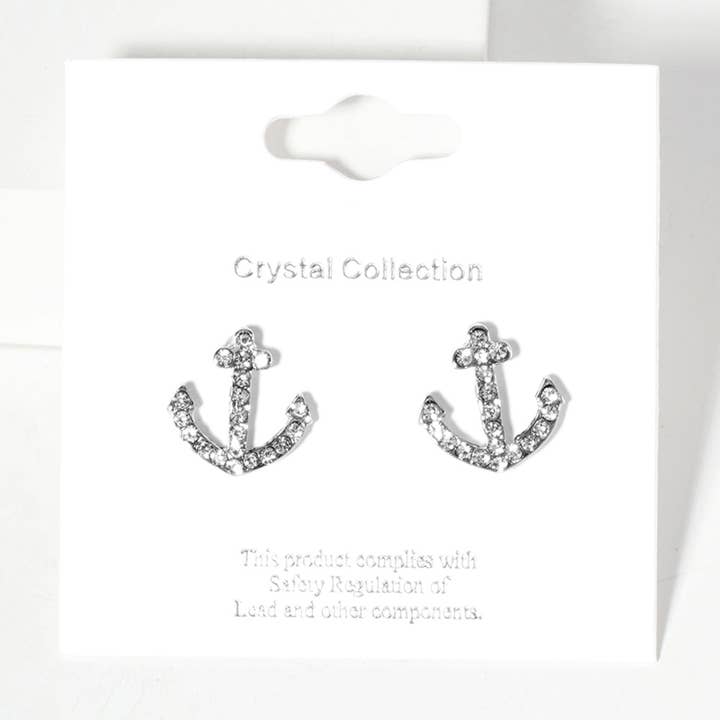Sensibling Corp. - Venta al por mayor Pendientes de botón/aretes de poste - Pendientes de botón con ancla pavimentada de cristal de imitación.35