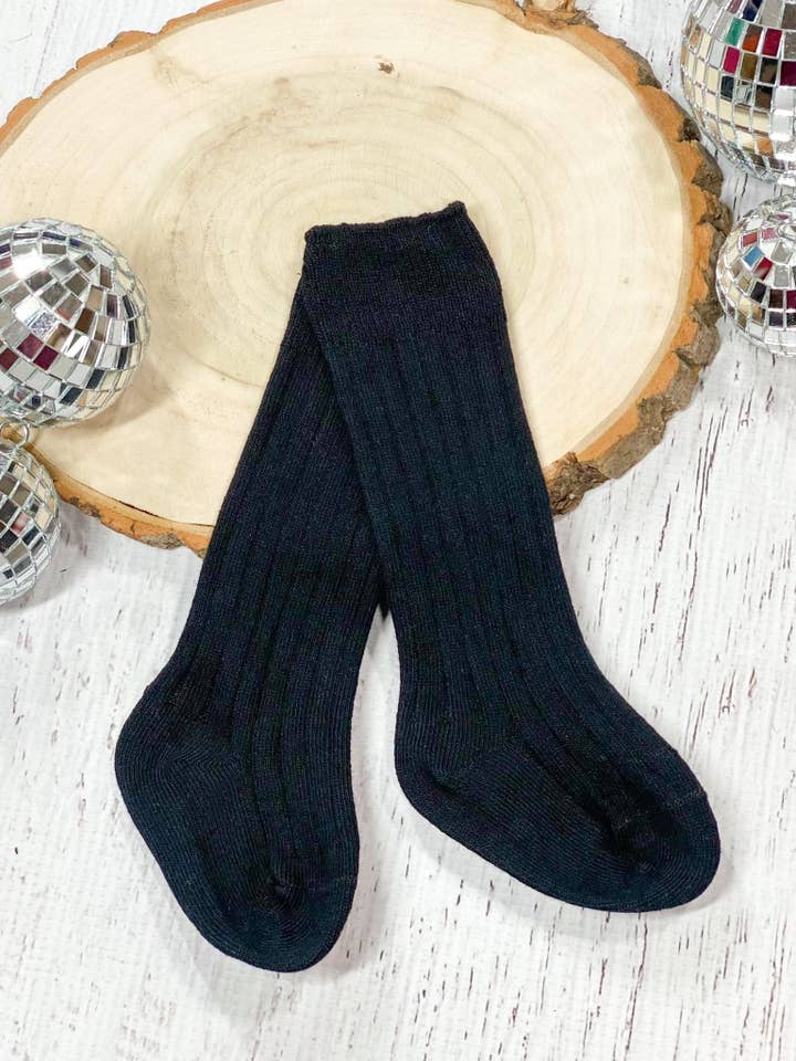 Black Ribbed Straight Edge Socks for wholesale by The Hair Bow Company