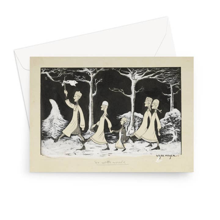 Flashback Shop - Wholesale Christmas Card - Henk, Anne, Hans, Noor and Elly Marching Through the Snow by Wybo Meijer, c. 1913 -Greeting Card