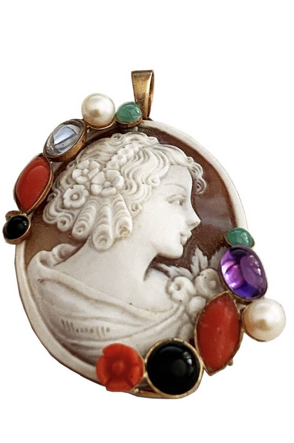 I Gioielli del Mare di Salvatore Esposito - Vente Colliers à pendentif - Pendentif camée gravé à la main et pierres dures0