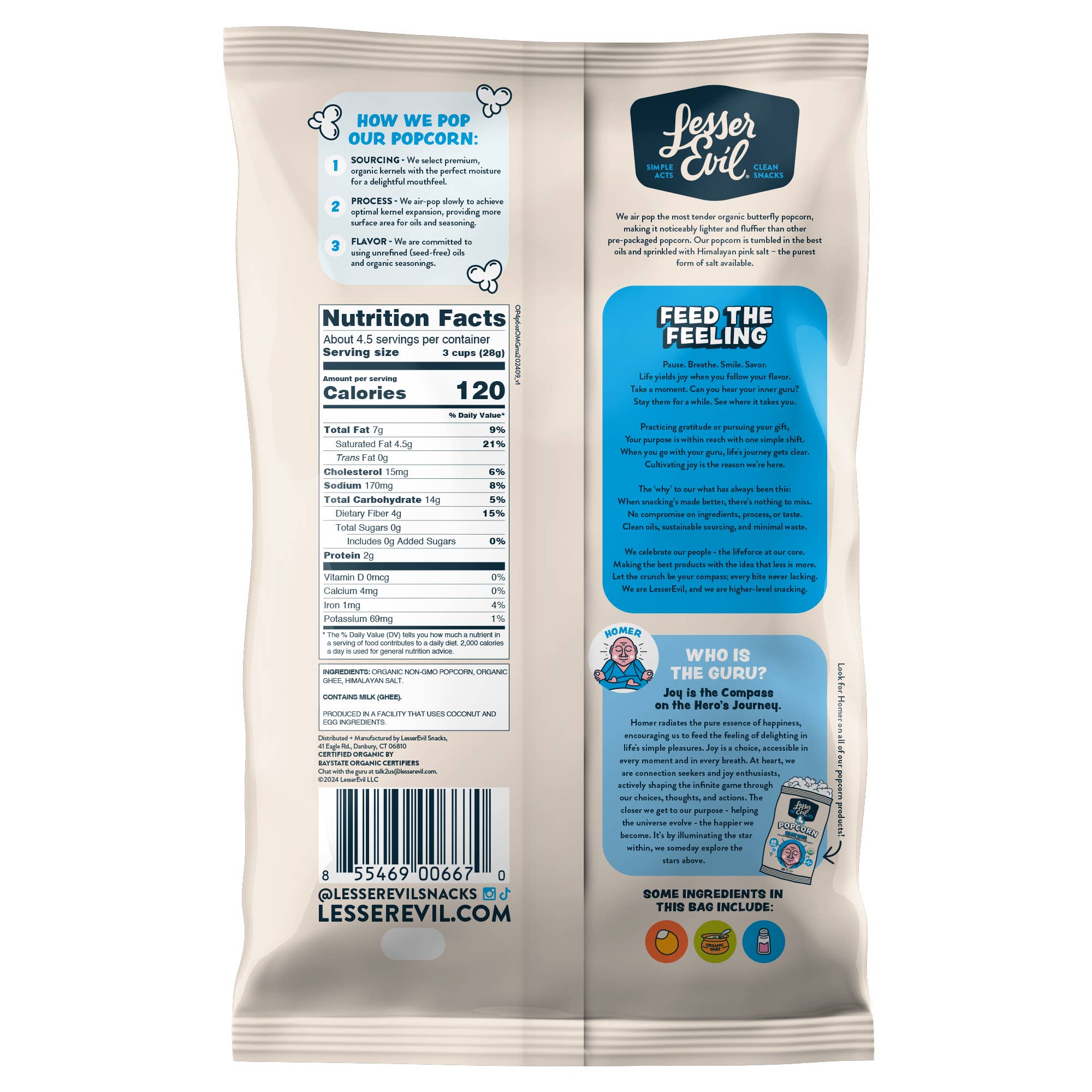 LesserEvil - Wholesale Popcorn - Organic Popcorn, Oh My Ghee 4.6 oz1