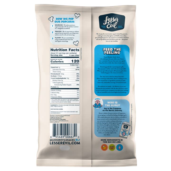 LesserEvil - Wholesale Popcorn - Organic Popcorn, Oh My Ghee 4.6 oz1