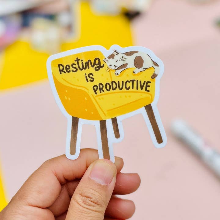 Resting Is Productive Matte Vinyl Sticker for wholesale by Occasionalish
