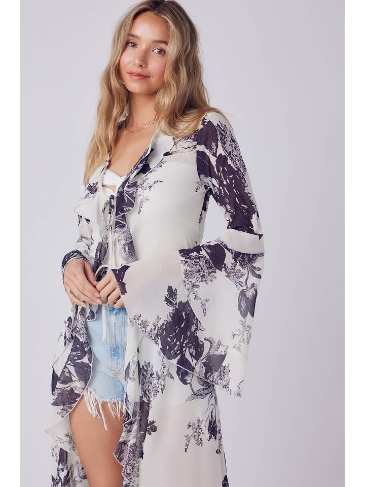 Bluivy - Wholesale Kimono - Women's - FLORAL PRINT RUFFLE KIMONO19