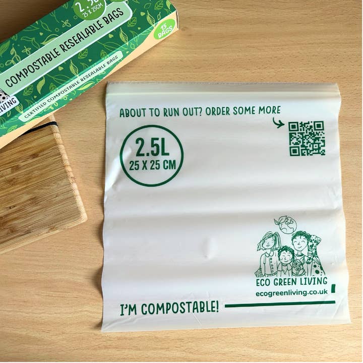Eco Green Living - Wholesale Food Storage Wrap/Bag - Compostable Resealable Bags Large | 2.5 Litre (15 bags)2