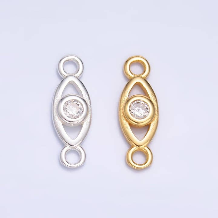 S925 Sterling Silver CZ Evil Eye Open Connector in Gold & Silver | SL-610 for wholesale by Aim Eternal