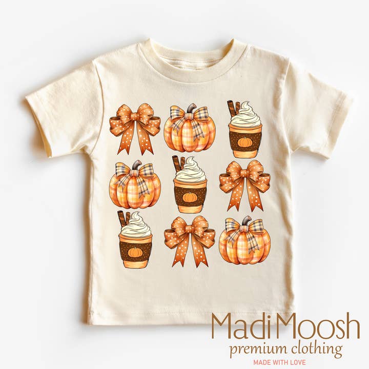 Pumpkins, Latte, and Bows Fall Shirt - Fall Tee for wholesale by Madi Moosh