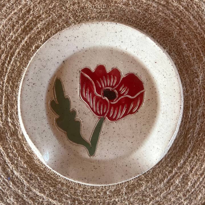 Red Poppy Sgraffito Spoon Rest for wholesale by Tough Kitty Designs