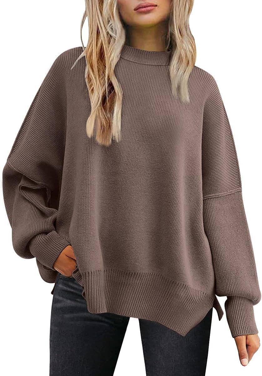 HIDDENBRAND - Wholesale Knit Sweater - Women's - Crewneck Batwing Long-Sleeved Slit Sweater0