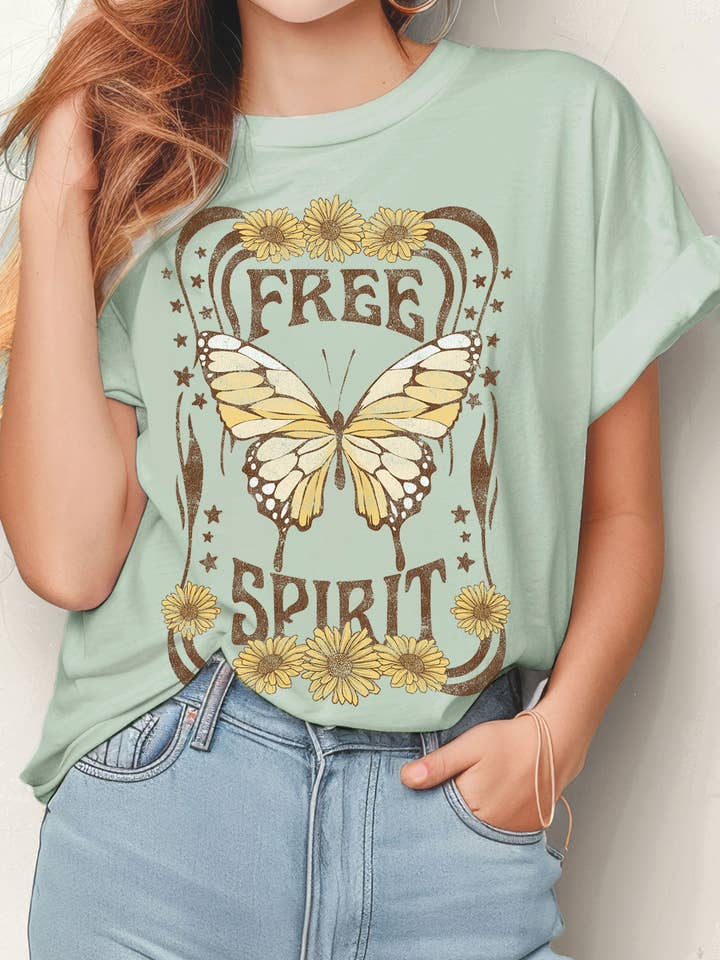 FREE SPIRIT BUTTERFLY GRAPHIC TSHIRTS for wholesale by Rustee Clothing