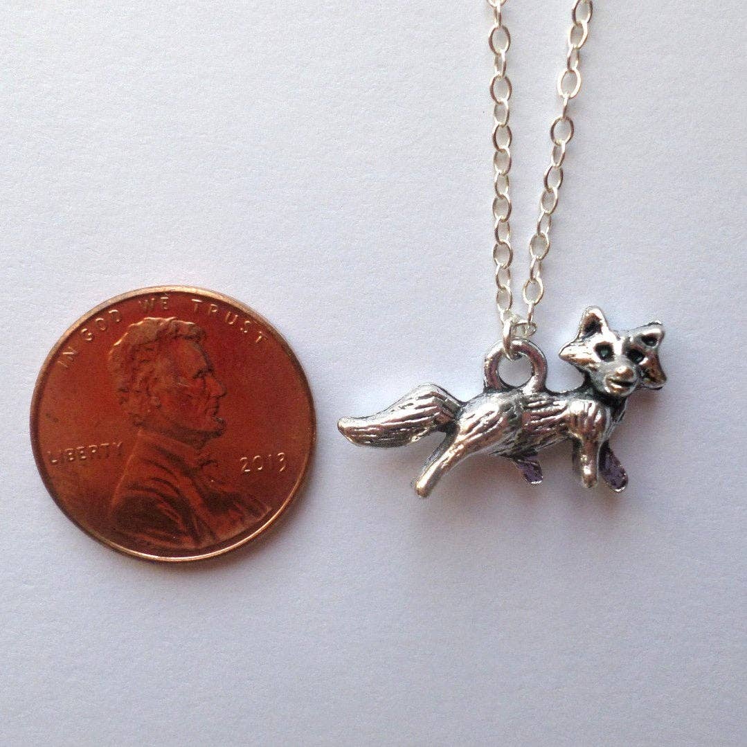 The Wandering Dandelion - Wholesale  - Fox Necklace - Silver Fox Necklace - Tiny Silver Fox Necklace, Sterling Silver Necklace, Animal Jewelry, grey, white, silver, Christmas Gift2