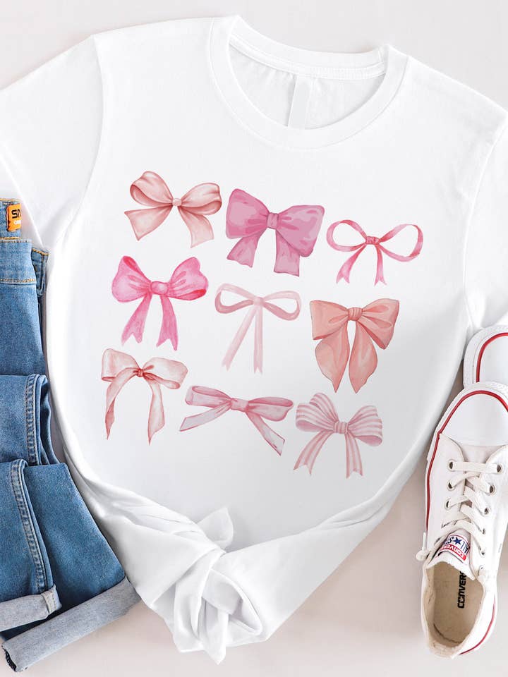 Pink Bows Graphic Tee | Coquette for wholesale by Tickled Teal