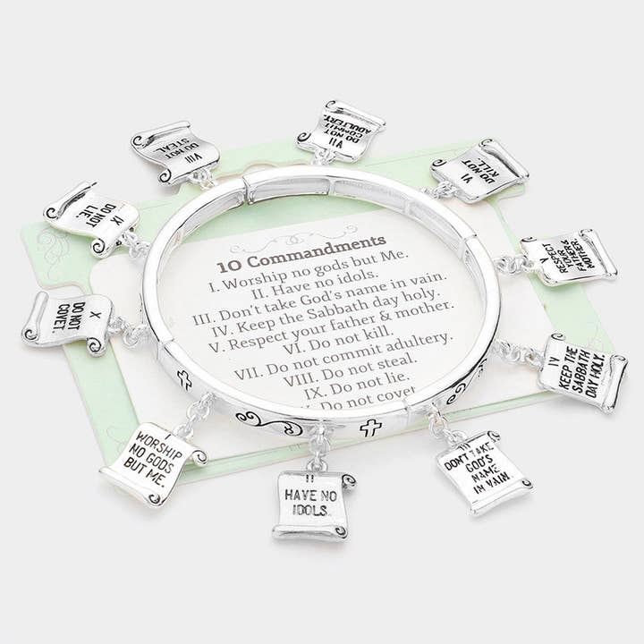 Sensibling Corp. - Wholesale Charm/Dangle Bracelet - 10 Commandments Message Charm Around Stretch Bracelet2