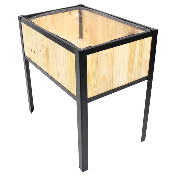 Steel-Framed Acacia Raised Garden Bed - 30.75" H - Natural for wholesale by Sunnydaze Decor