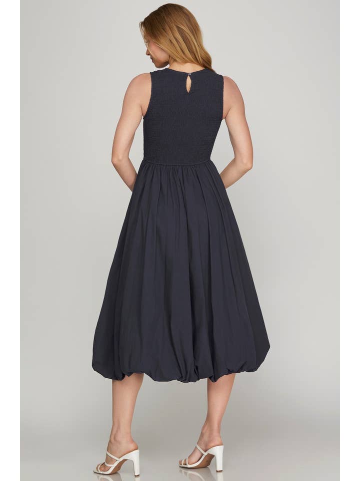 Peace Love Line - Wholesale Dress - Women's - PL6295 - SMOCKED TOP WOVEN MIDI BUBBLE DRESS