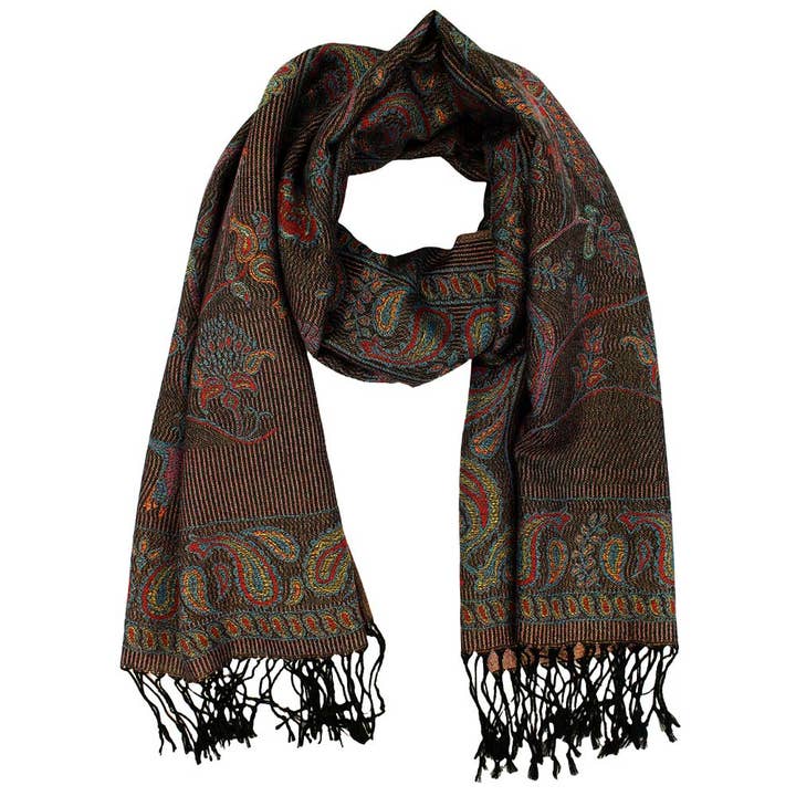 Sensibling Corp. – Großhandel Schal – Damen – Pashmina-Schal mit Paisley-Baum-Muster und metallischen Vögeln