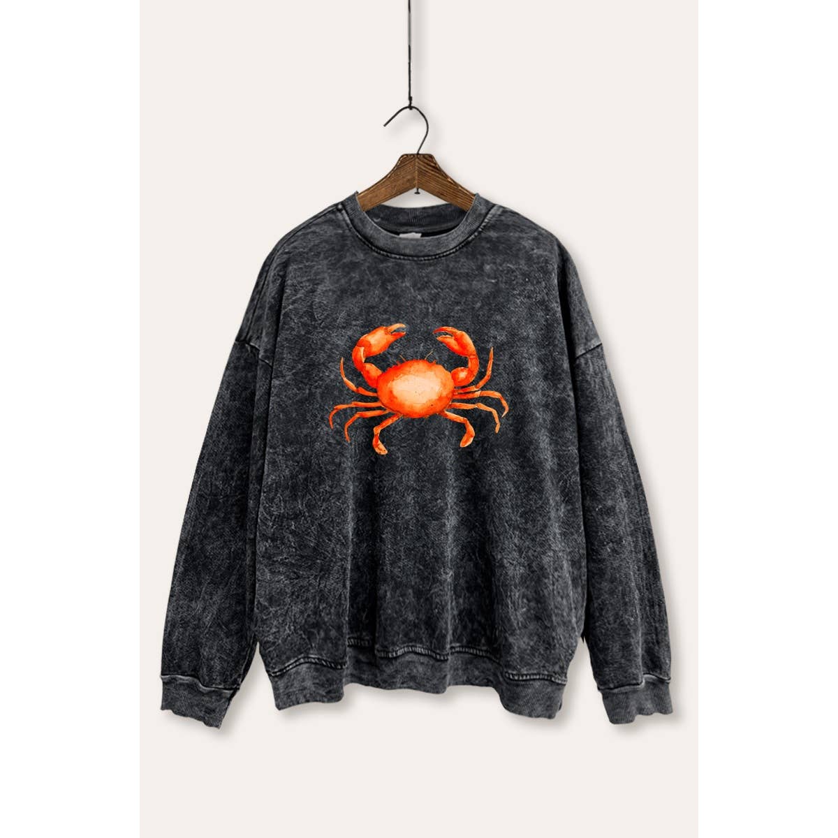 VINTAGE POINT USA - Wholesale Graphic Sweatshirt - Women's - *BEST SELLER* RED CRAB GRAPHIC MINERAL WASH SWEATSHIRT2