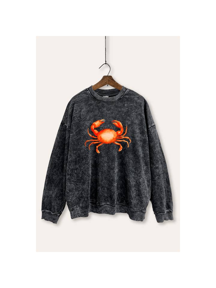 VINTAGE POINT USA - Wholesale Graphic Sweatshirt - Women's - *BEST SELLER* RED CRAB GRAPHIC MINERAL WASH SWEATSHIRT2