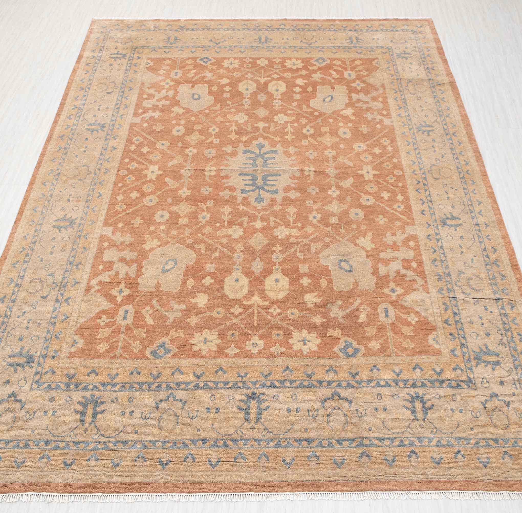 Aesthetic Homes LLC - Vendita all'ingrosso Tappeto - Tappeto Oushak in Lana Ruggine Tan Annodato a Mano Lana Morbida SE-1063